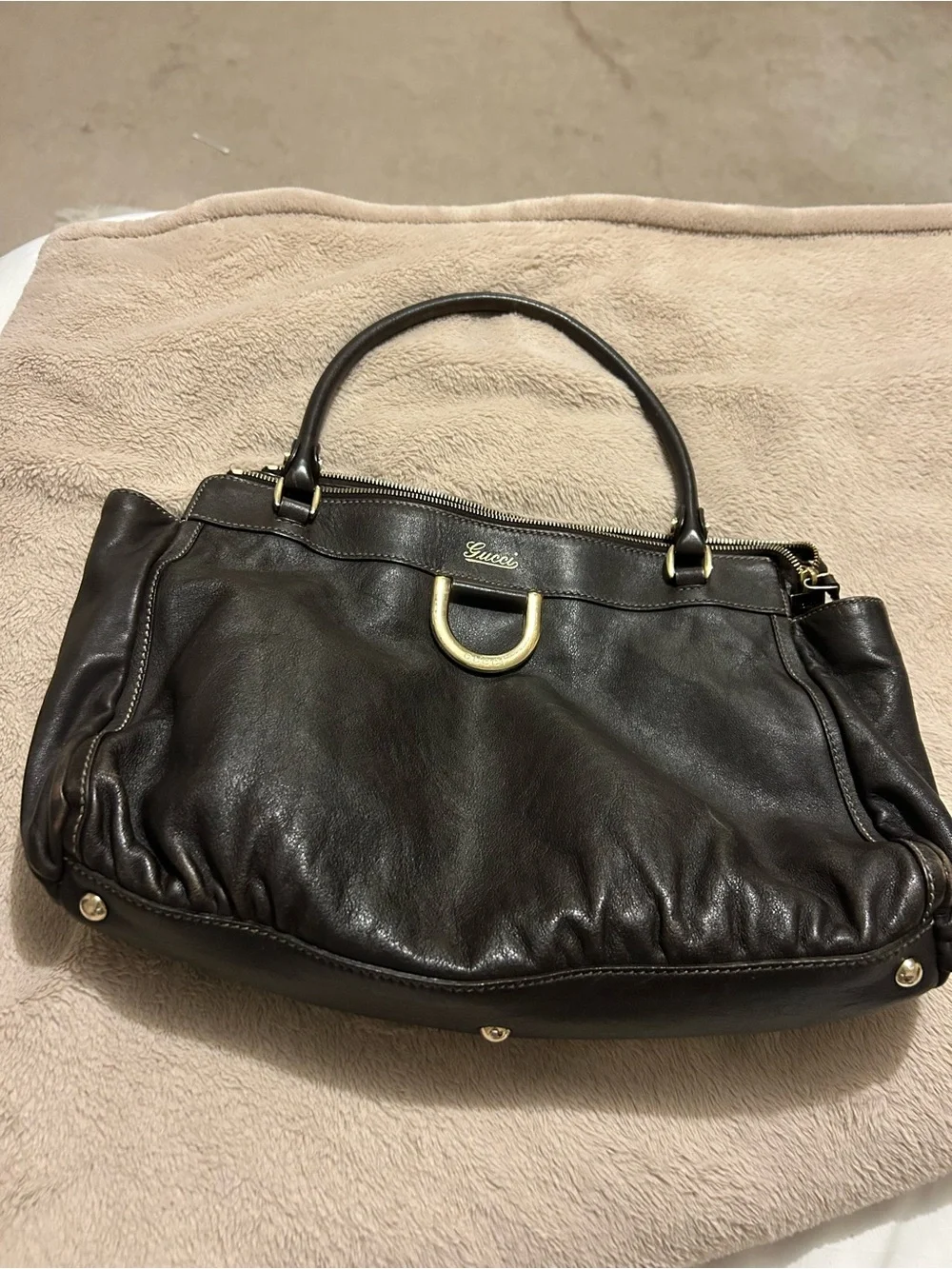 Gucci Abbey Dark Brown Leather Shoulder Bag - Picture 1 of 10